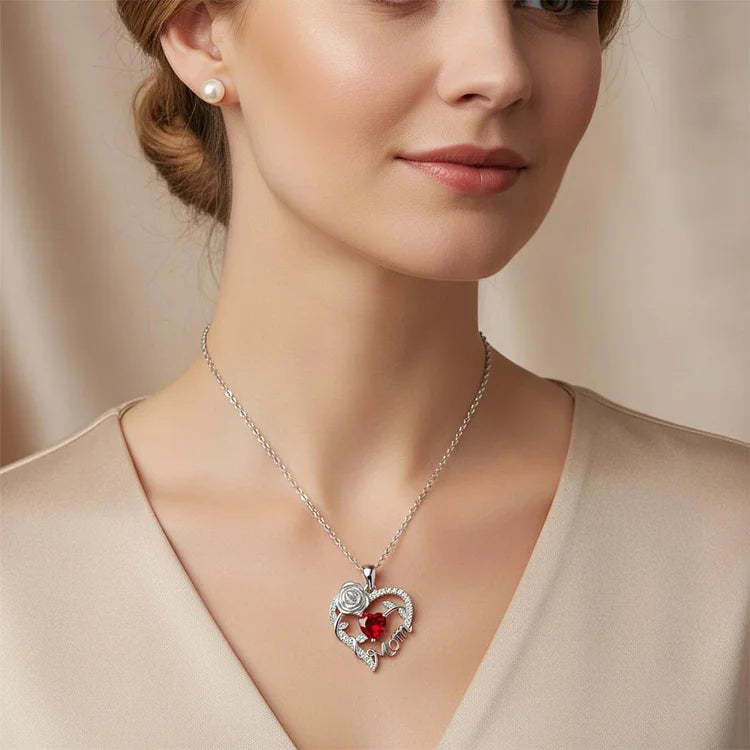 For Mom - I Love You Rose Mom Heart Necklace