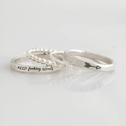 S925 Keep Fu??king Going Stacked Ring - 4 Rings Set