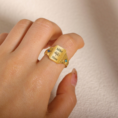 S925 Custom Names and Birthstones Dainty Ring