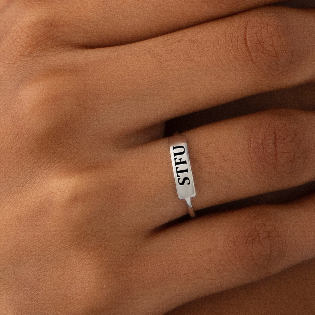 Shut The Fuck Up Dainty Bar Ring
