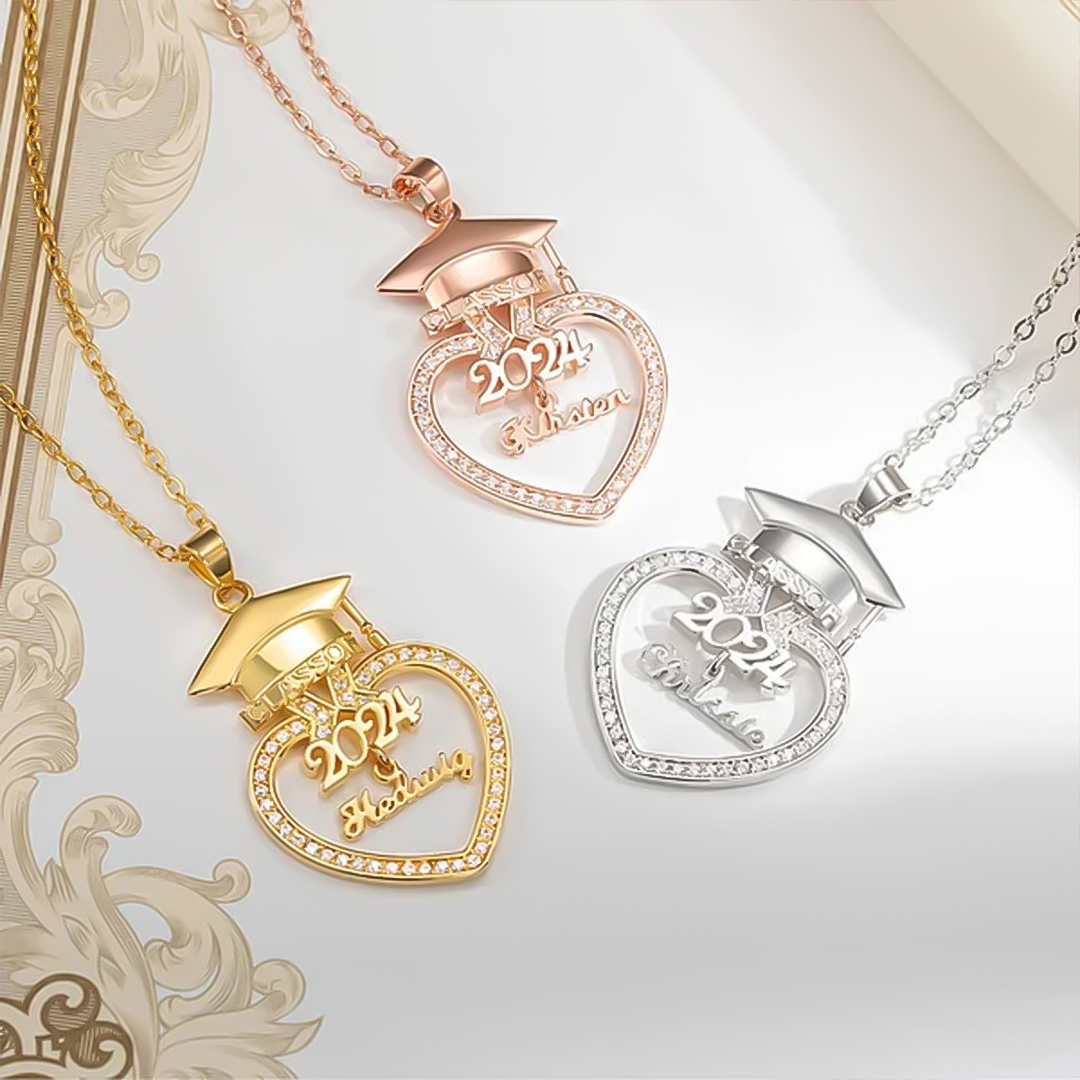 Name Custom Graduation Cap Heart Necklace