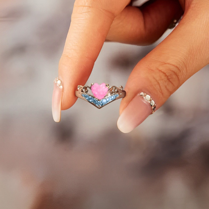 For Memorial - S925 Mama of an Angel You Will Be With Me Pink Heart Crown Ring