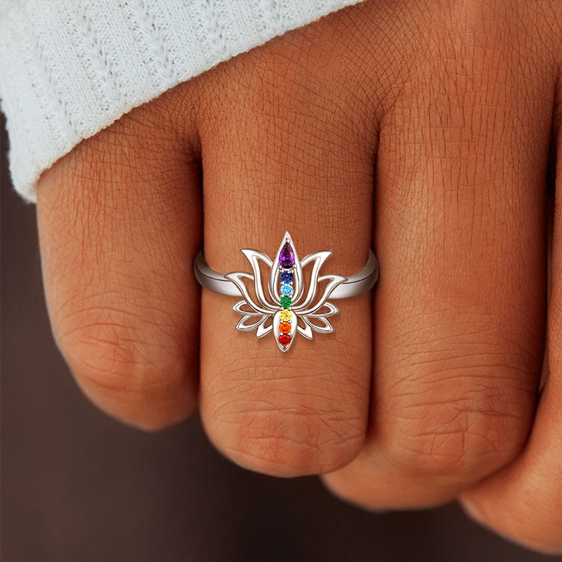 S925 Crystal Silver Energy Lotus Ring