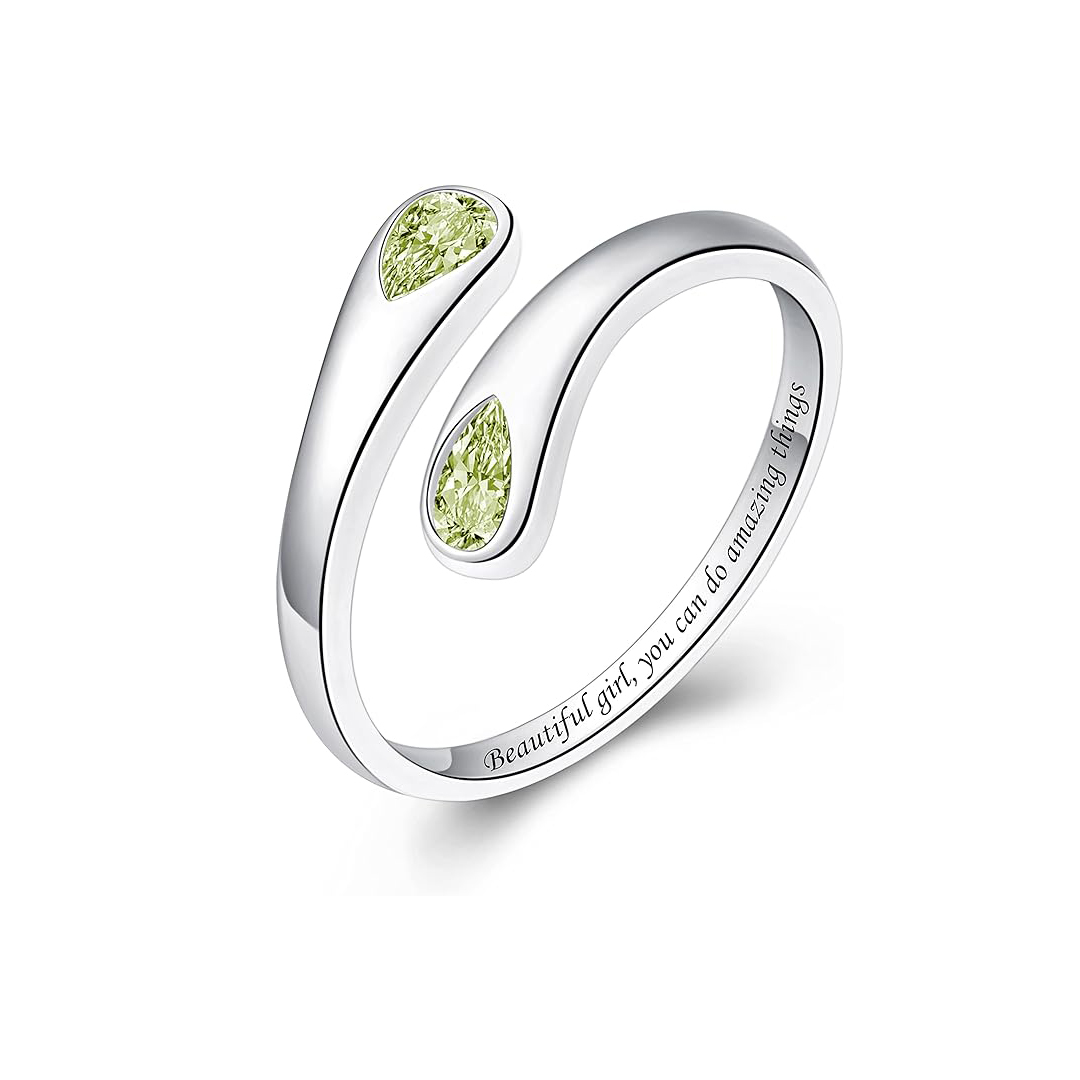 S925 Teardrop Birthstone Open Ring