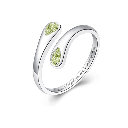 S925 Teardrop Birthstone Open Ring