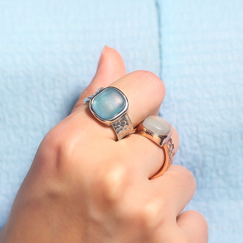 S925 Thalassophile Irregular Sea Glass Wide Ring