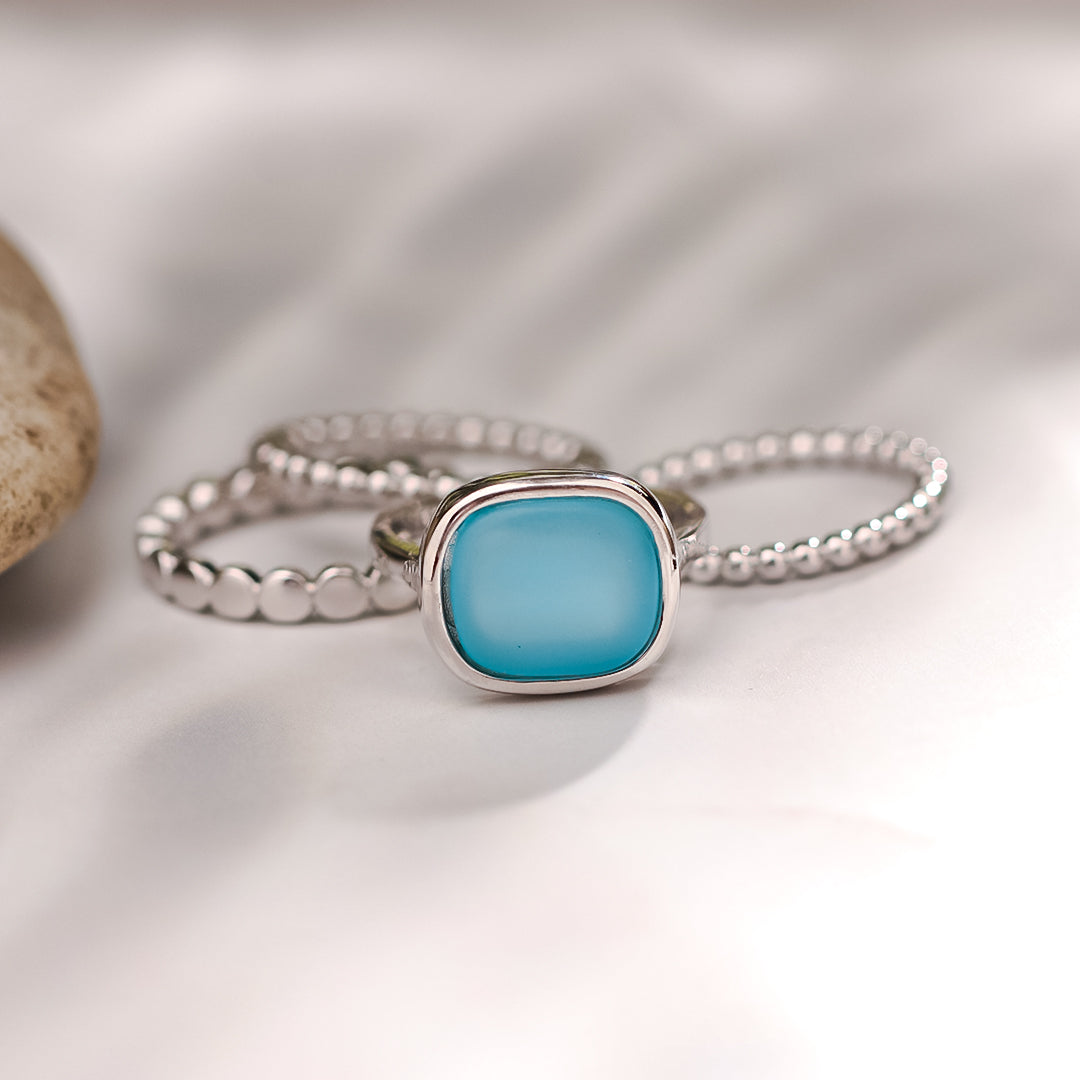 S925 Sea Glass Four Layer Stacking Ring