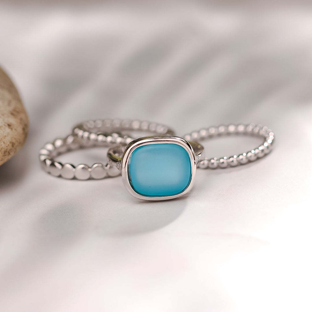 S925 Sea Glass Four Layer Stacking Ring