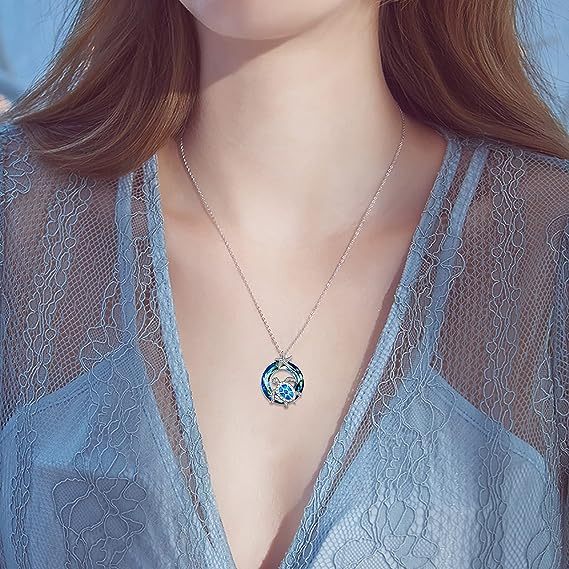 S925 Opal Stone Turtle Crystal Necklace