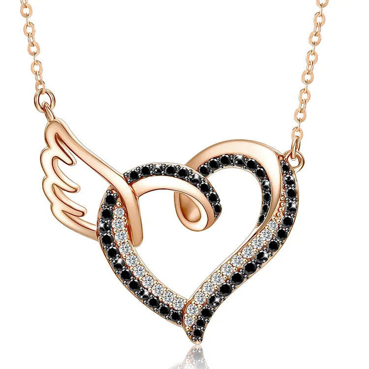For Memorial - The Day I Lost You I Also Lost Me Black Diamond Heart Wings Necklace