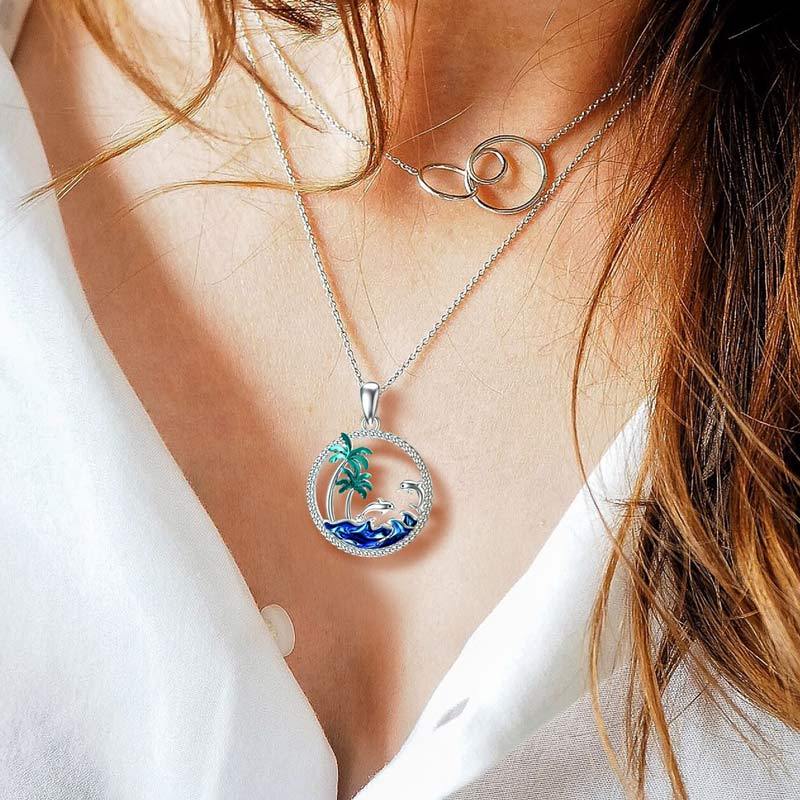 S925 Thalassophile Circle Palm Tree Necklace