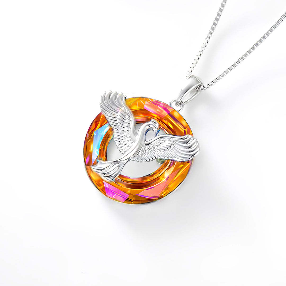 For Self - S925 The Fire Inside Me Burns Brighter Than The Fire Around Me Crystal Rising Phoenix Necklace