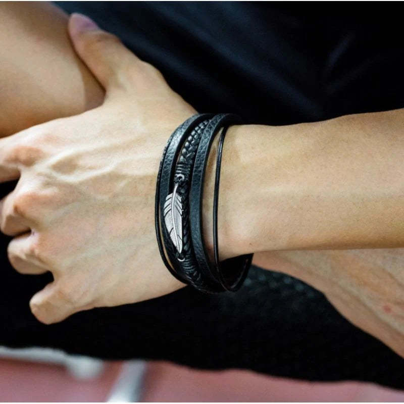 For Son - I Will Always Be With You Feather Leather Bracelet