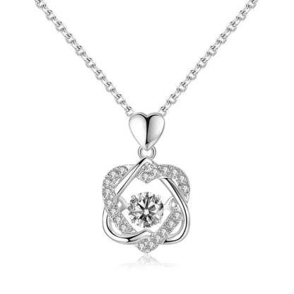 For Granddaughter - S925 Side by Side or Miles Apart We're Connected by Heart Love Knot Necklace