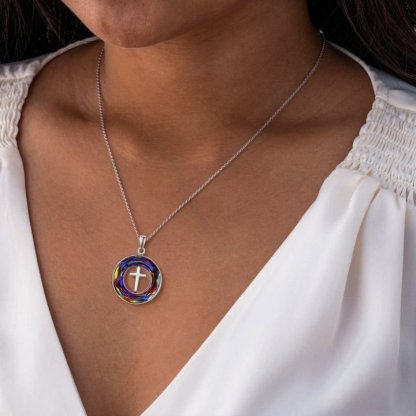 For Daughter - S925 Jesus is in Our Boat Crystal Cross Necklace