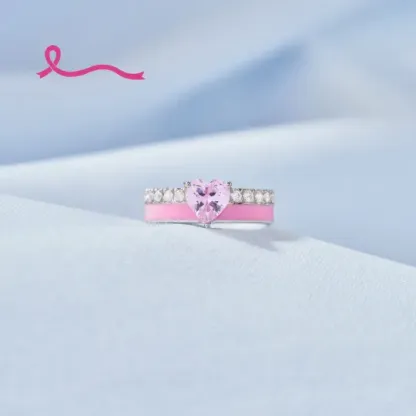 S925 Raise Confidence I Am Enough Pink Enamel Heart Ring