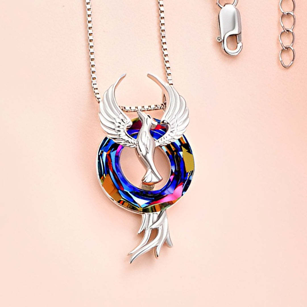 For Self - S925 I Survived Because The Fire Inside Me Burns Brighter Than The Fire Around Me Wing Phoenix Crystal Necklace