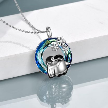 S925 Penguin Crystal Circle Necklace