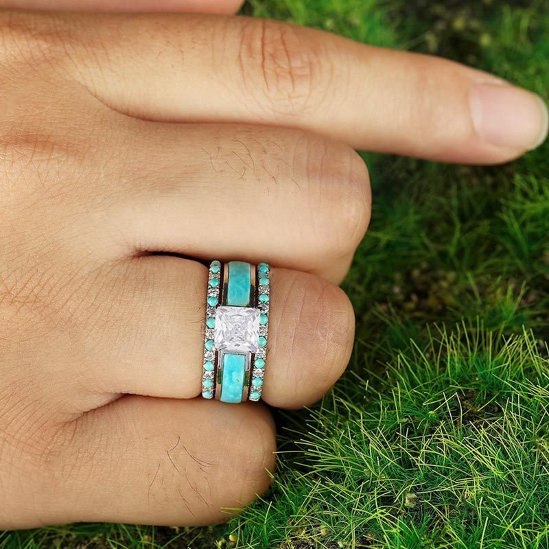 S925 Dazzling Diamond Turquoise Stacking Ring - Unleash Your Inner Glamour!