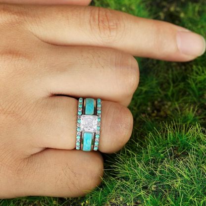 S925 Dazzling Diamond Turquoise Stacking Ring - Unleash Your Inner Glamour!