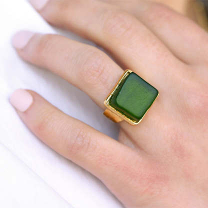 S925 Thalassophile Cube Sea Glass Ring
