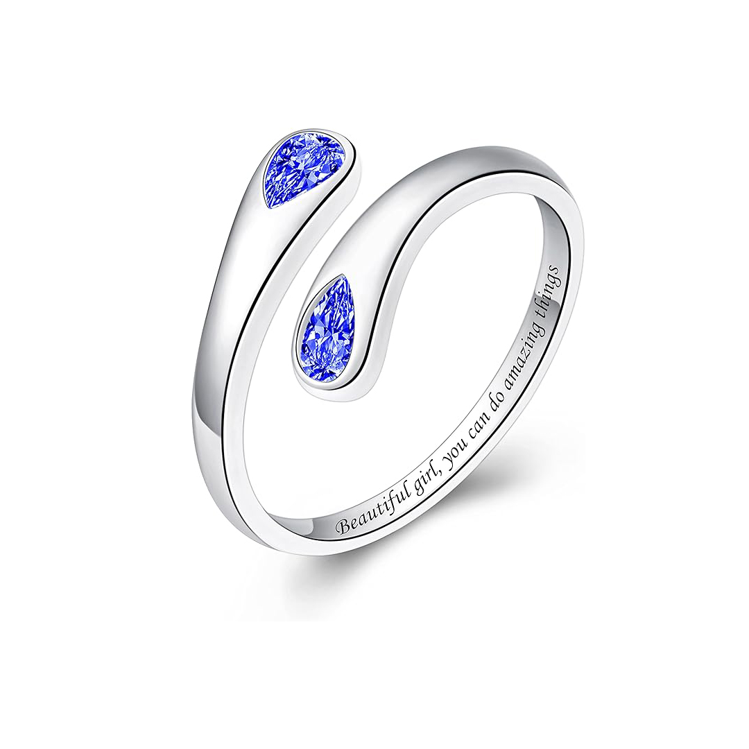 S925 Teardrop Birthstone Open Ring
