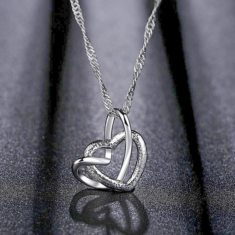 S925 Mother & Daughter Forever Linked Together Silver Double Heart Necklace