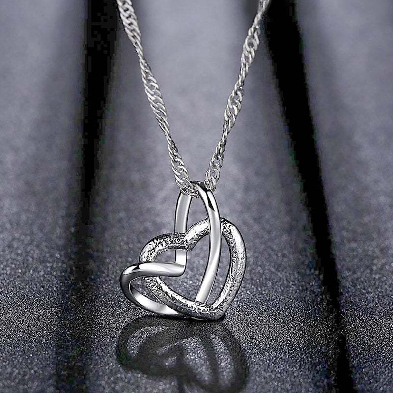S925 Mother & Daughter Forever Linked Together Silver Double Heart Necklace