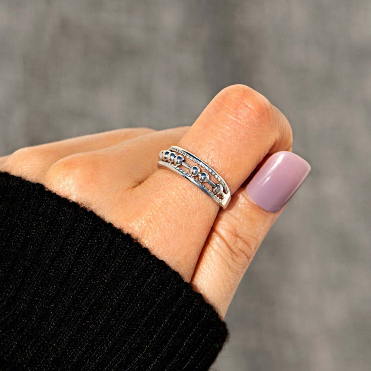 For Daughter - S925 Drive Away Your Anxiety Two Layer Beads Fidget Ring