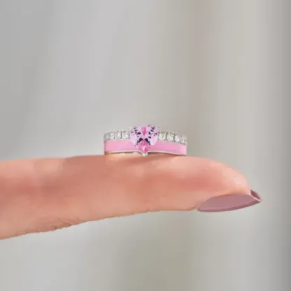 S925 Raise Confidence I Am Enough Pink Enamel Heart Ring