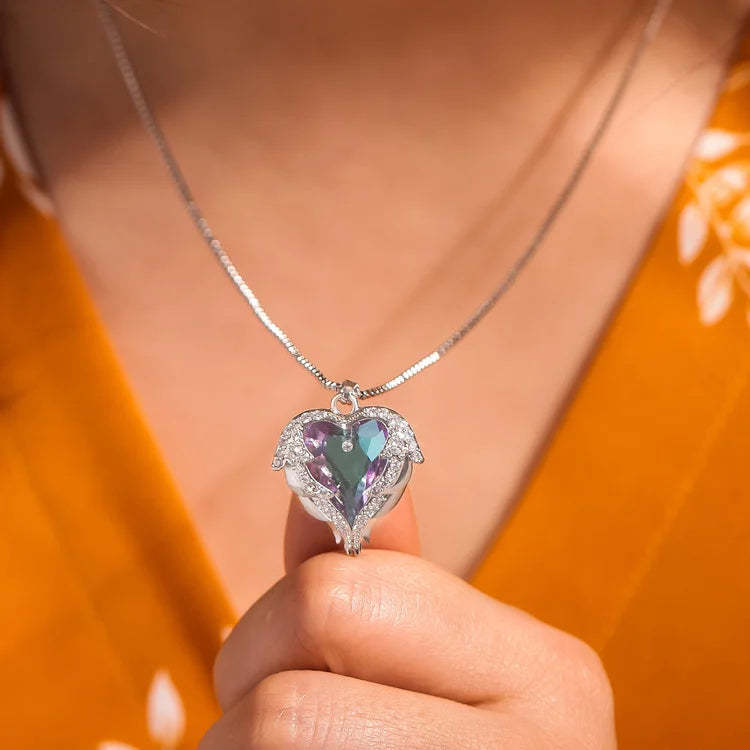 For Daughter - S925 Always Keep Me in Your Heart for You are Always in Mine Wings Heart Necklace