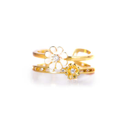 S925 BLOOM Double Layer Daisy Adjustable Ring