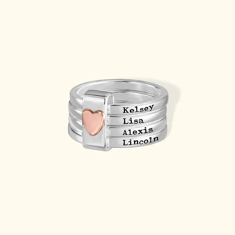 🎁Gift For Mother/Grandmother - Personalized 2-5 Names Heart Stacked Ring
