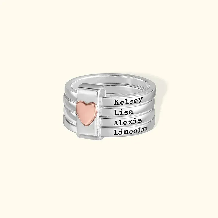 🎁Gift For Mother/Grandmother - Personalized 2-5 Names Heart Stacked Ring