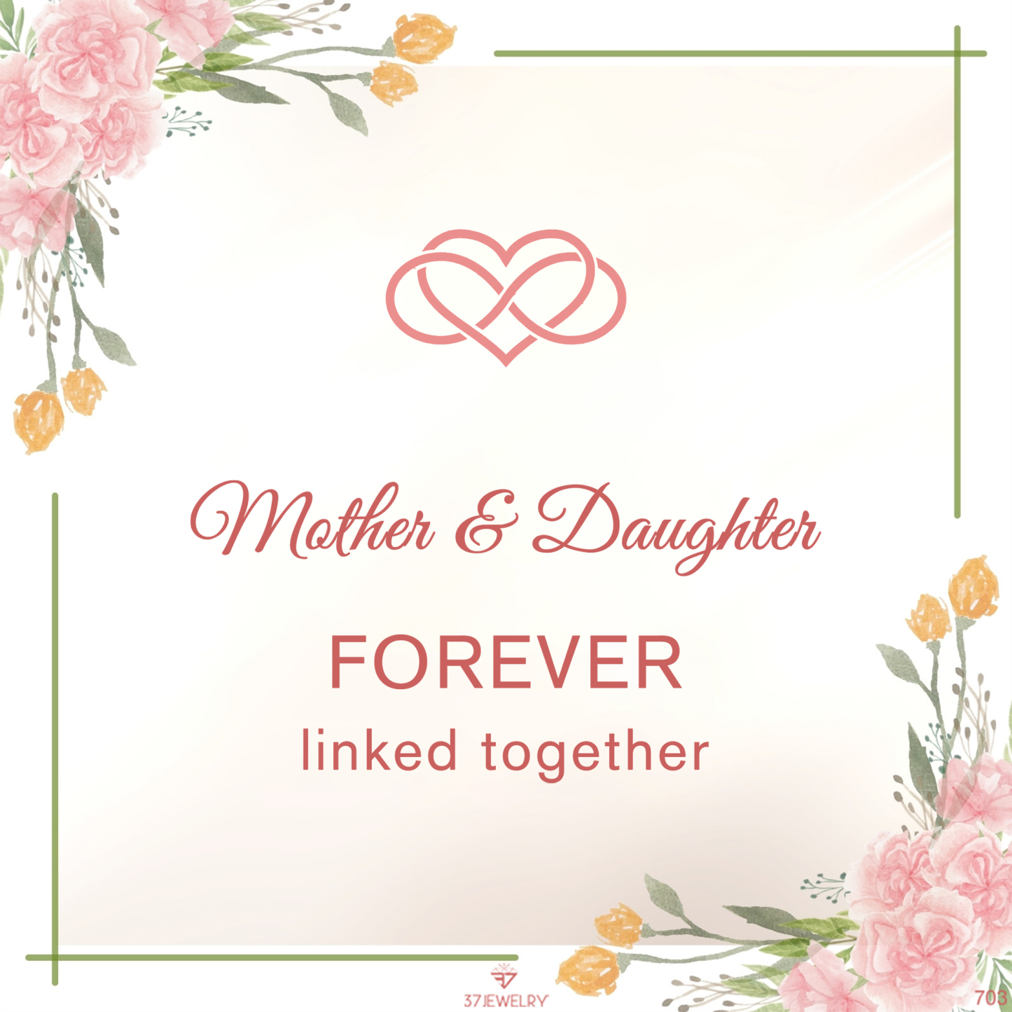 S925 Mother & Daughter Forever Linked Together Birthstone Custom Double Heart Ring