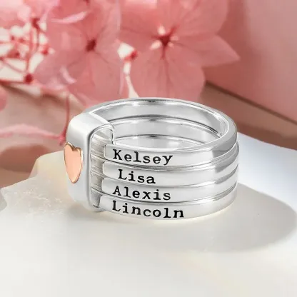 🎁Gift For Mother/Grandmother - Personalized 2-5 Names Heart Stacked Ring