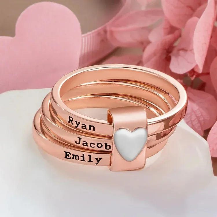 🎁Gift For Mother/Grandmother - Personalized 2-5 Names Heart Stacked Ring