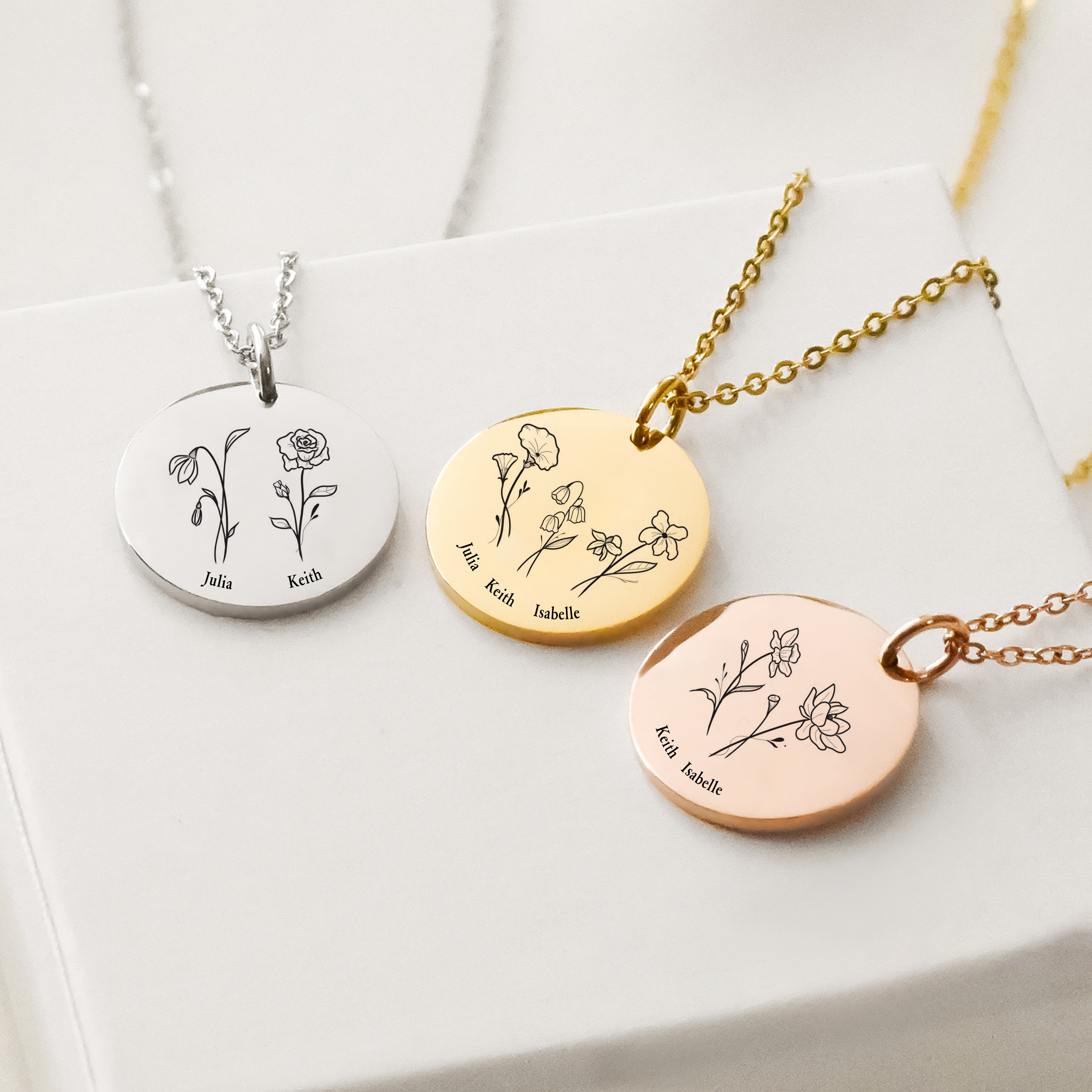 For Mother - Name Birth Flower Custom Necklace