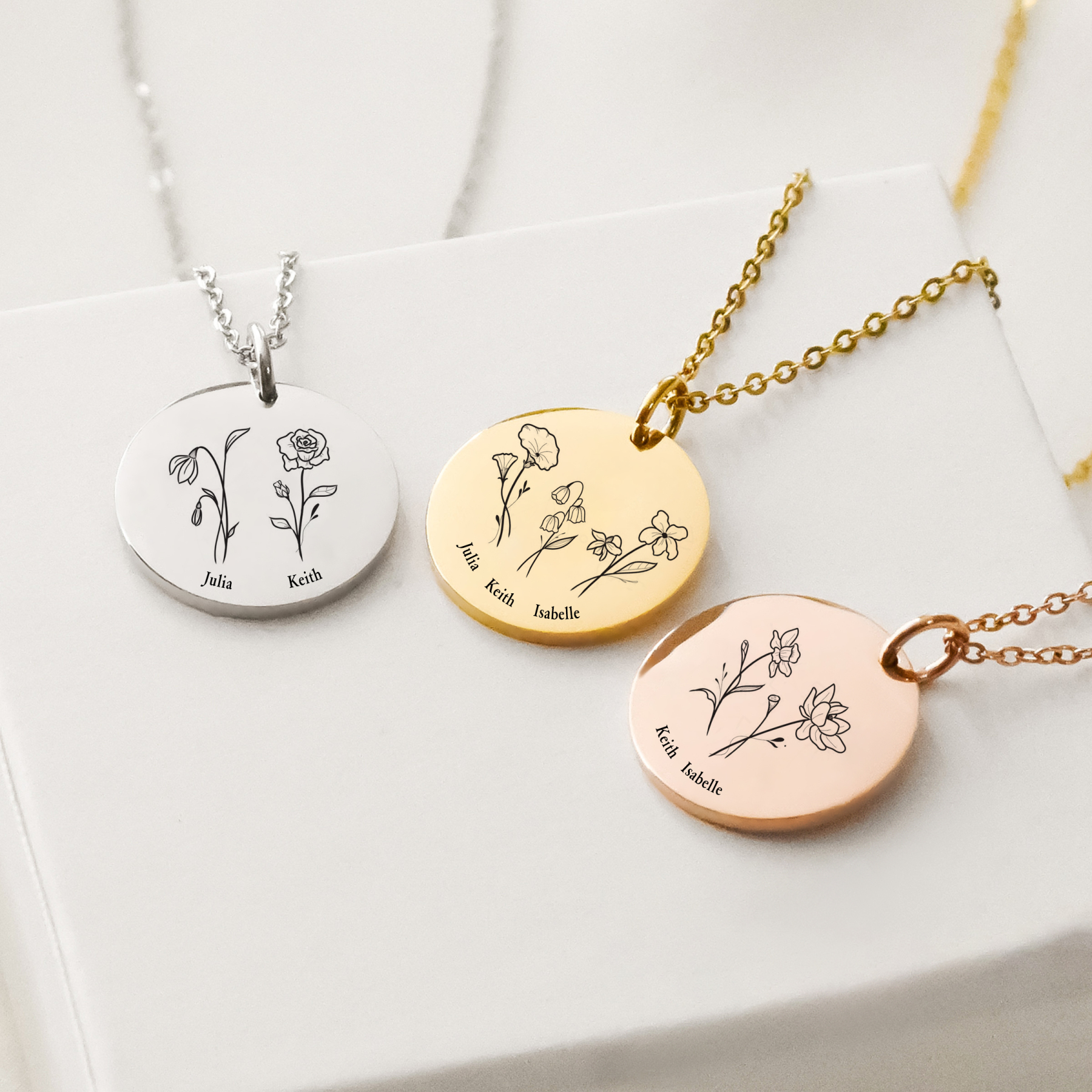 For Mother - Name Birth Flower Custom Necklace