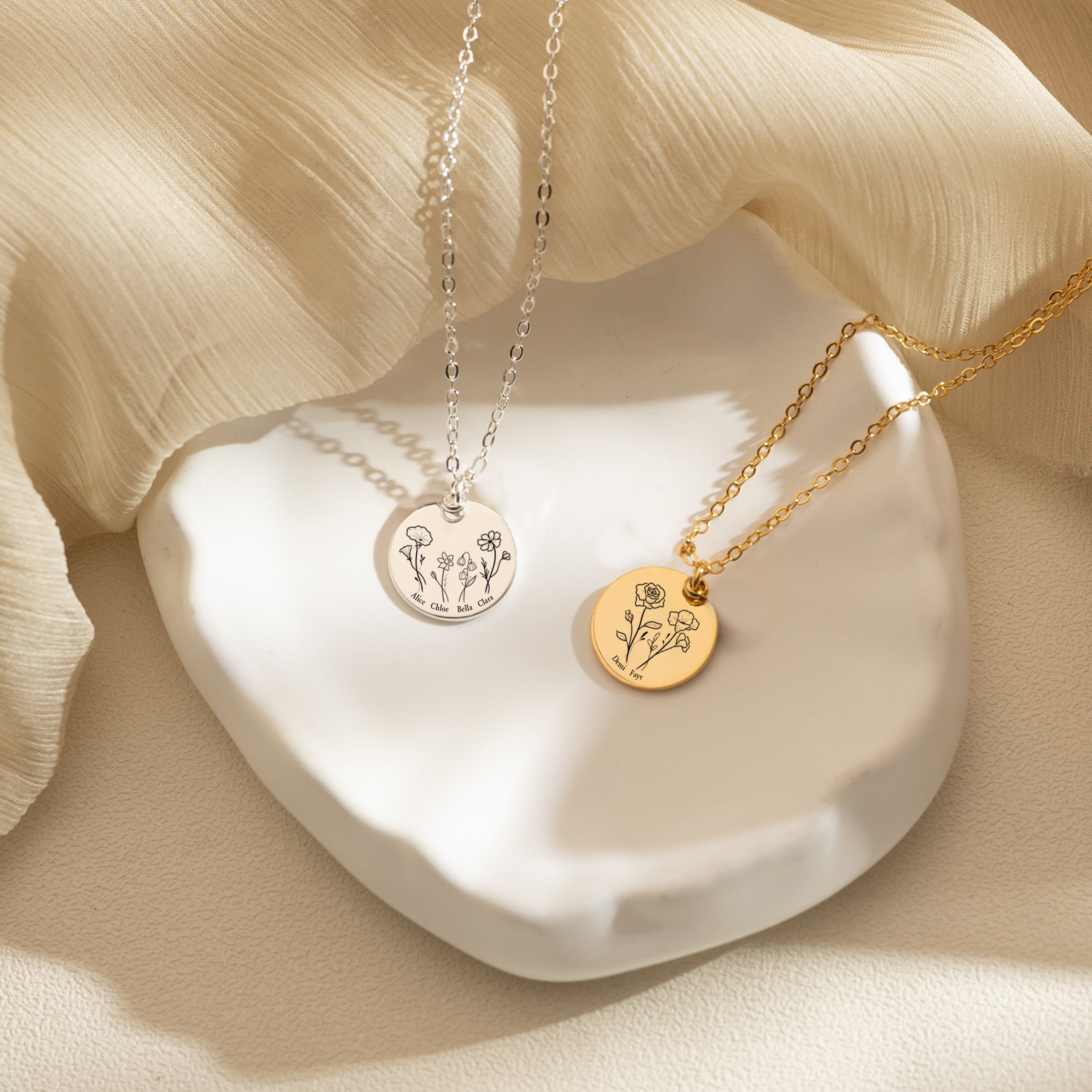 For Mother - Name Birth Flower Custom Necklace