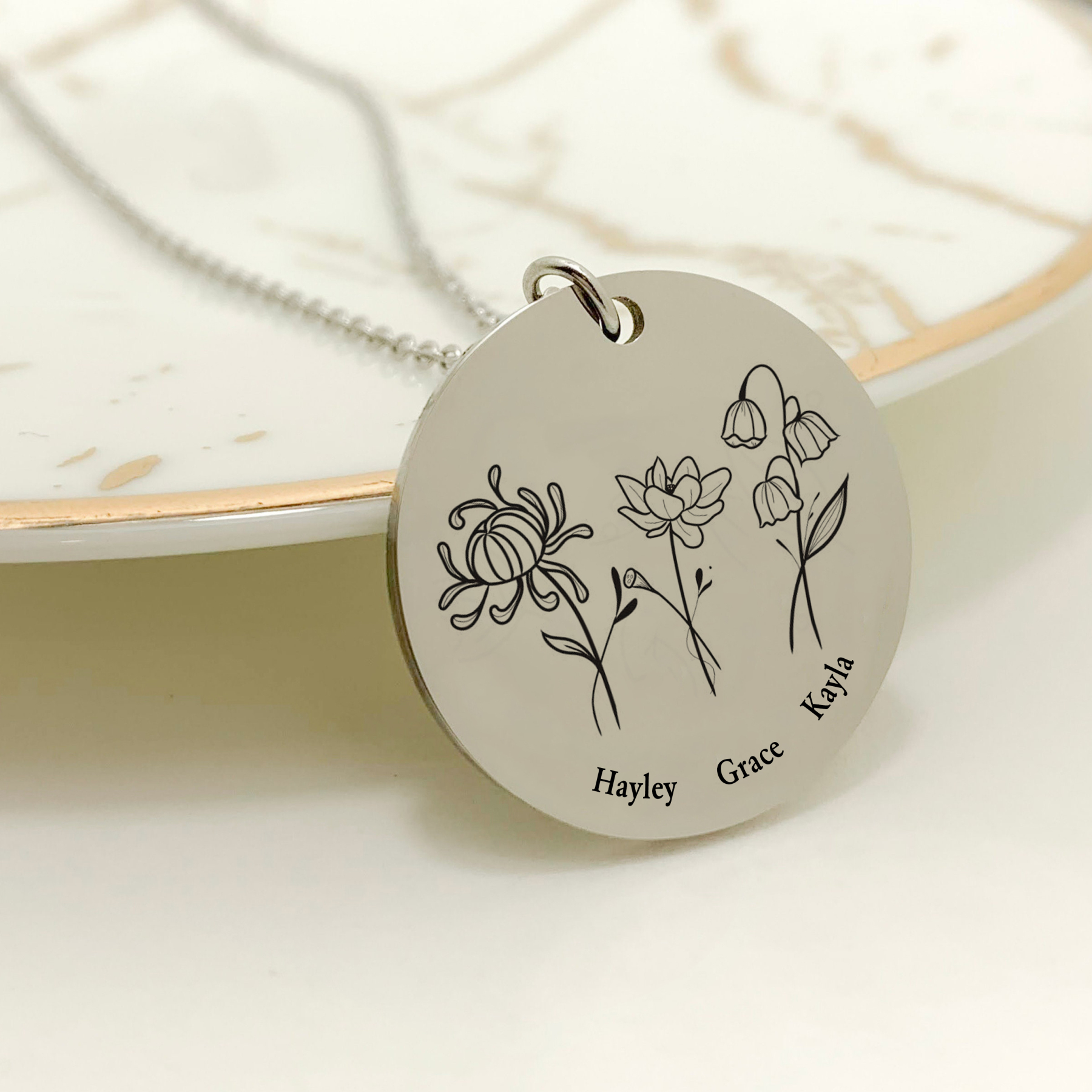 For Mother - Name Birth Flower Custom Necklace