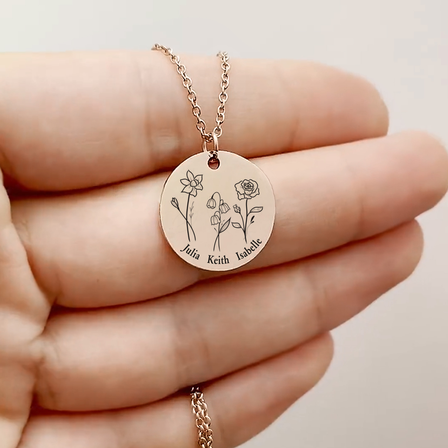 For Mother - Name Birth Flower Custom Necklace