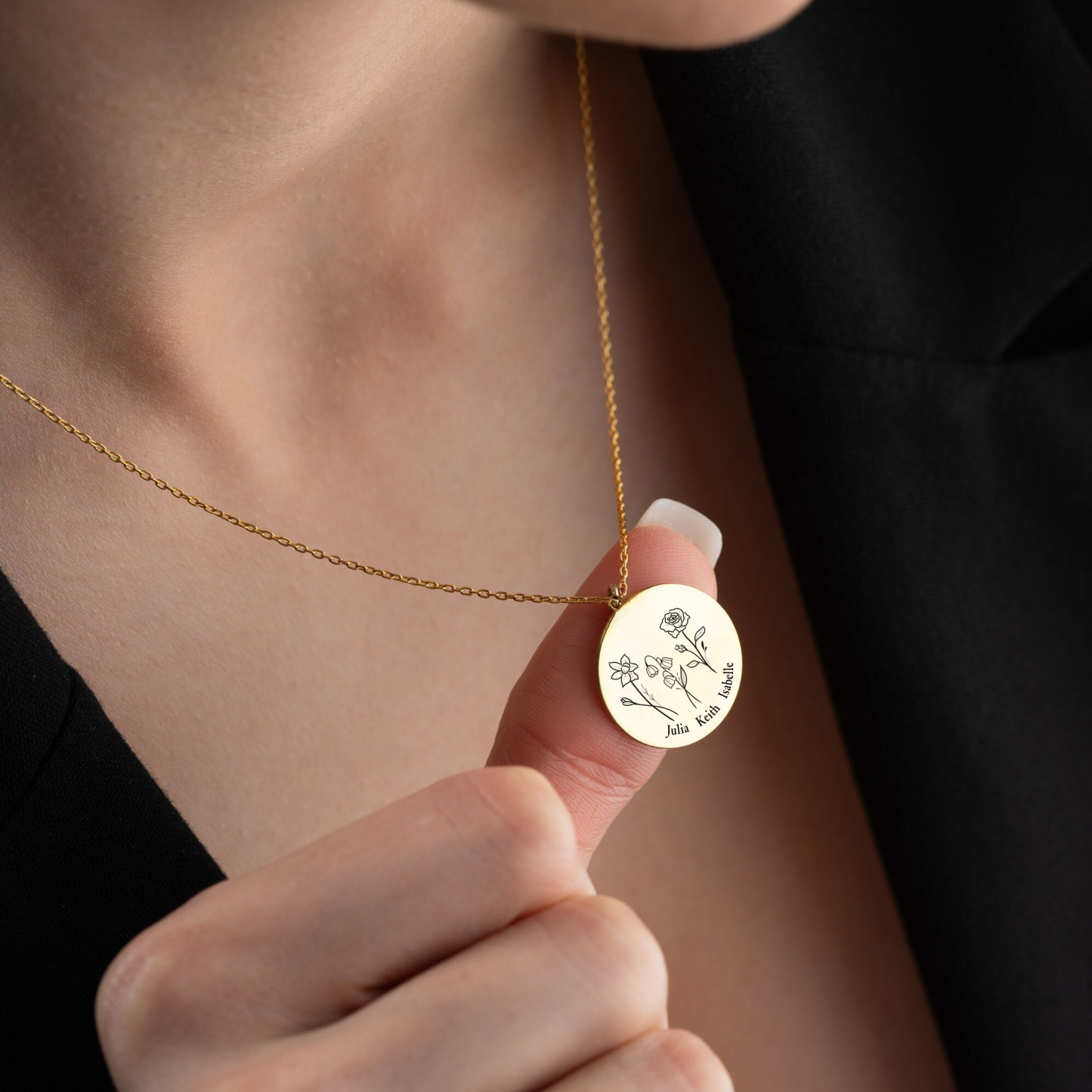 For Mother - Name Birth Flower Custom Necklace