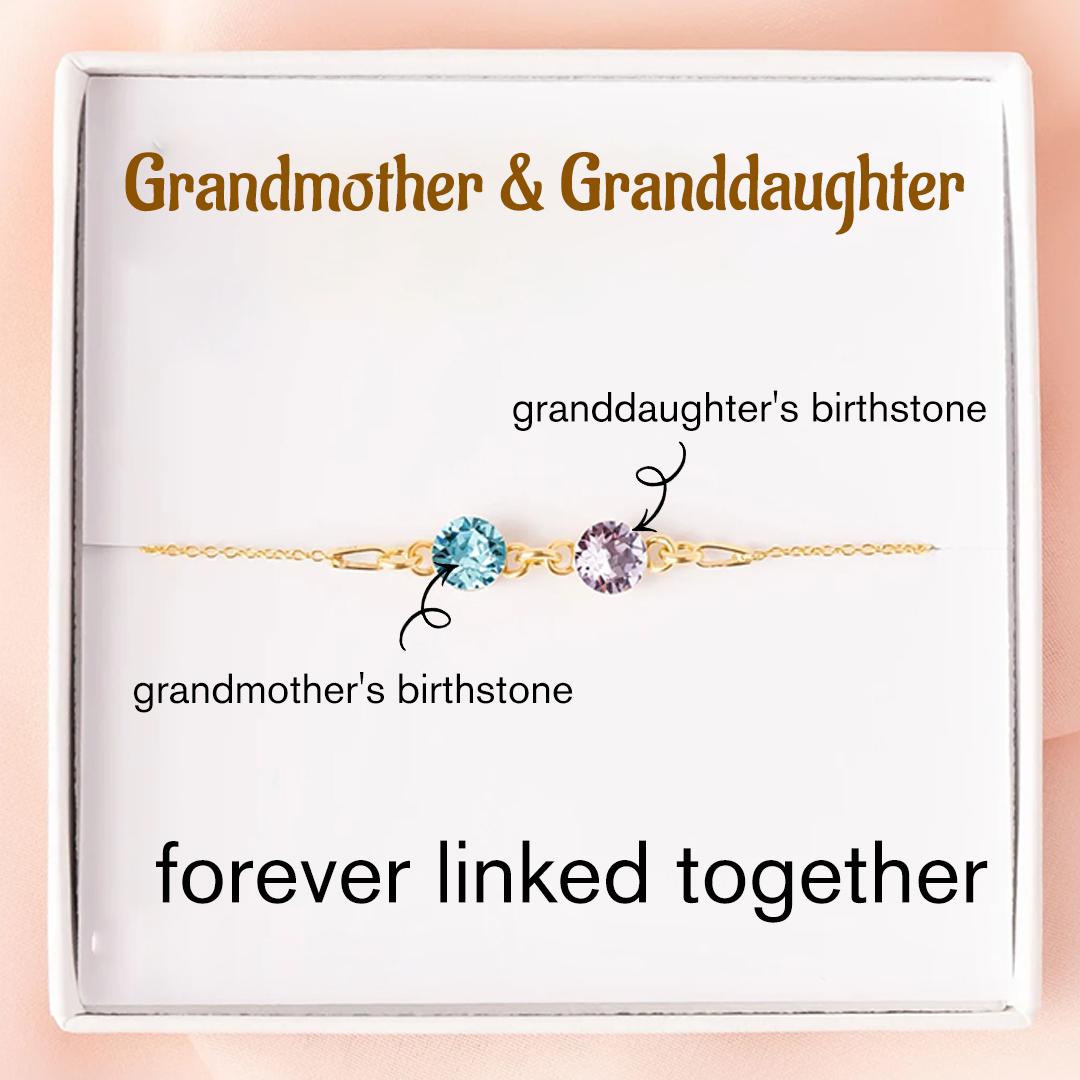 Grandmother And Granddaughter Forever Linked Together Custom Birthstones Bracelet