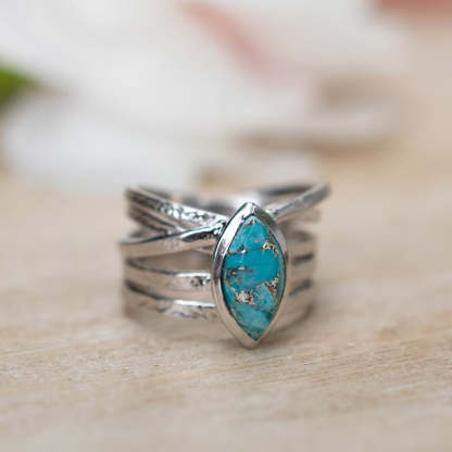 S925 Teardrop Turquoise Ring