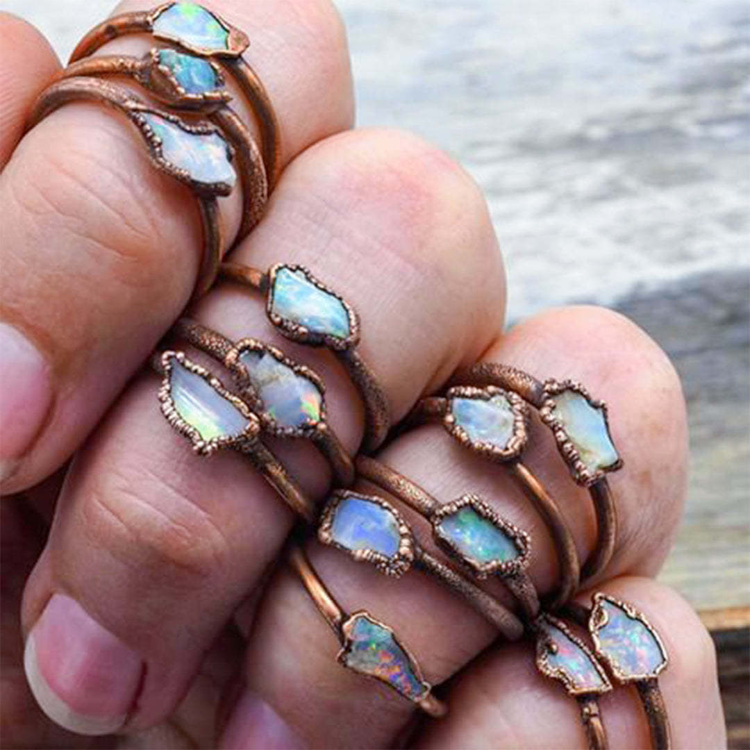 S925 Irregular Raw Fire Opal Bronze Ring