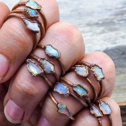 S925 Irregular Raw Fire Opal Bronze Ring