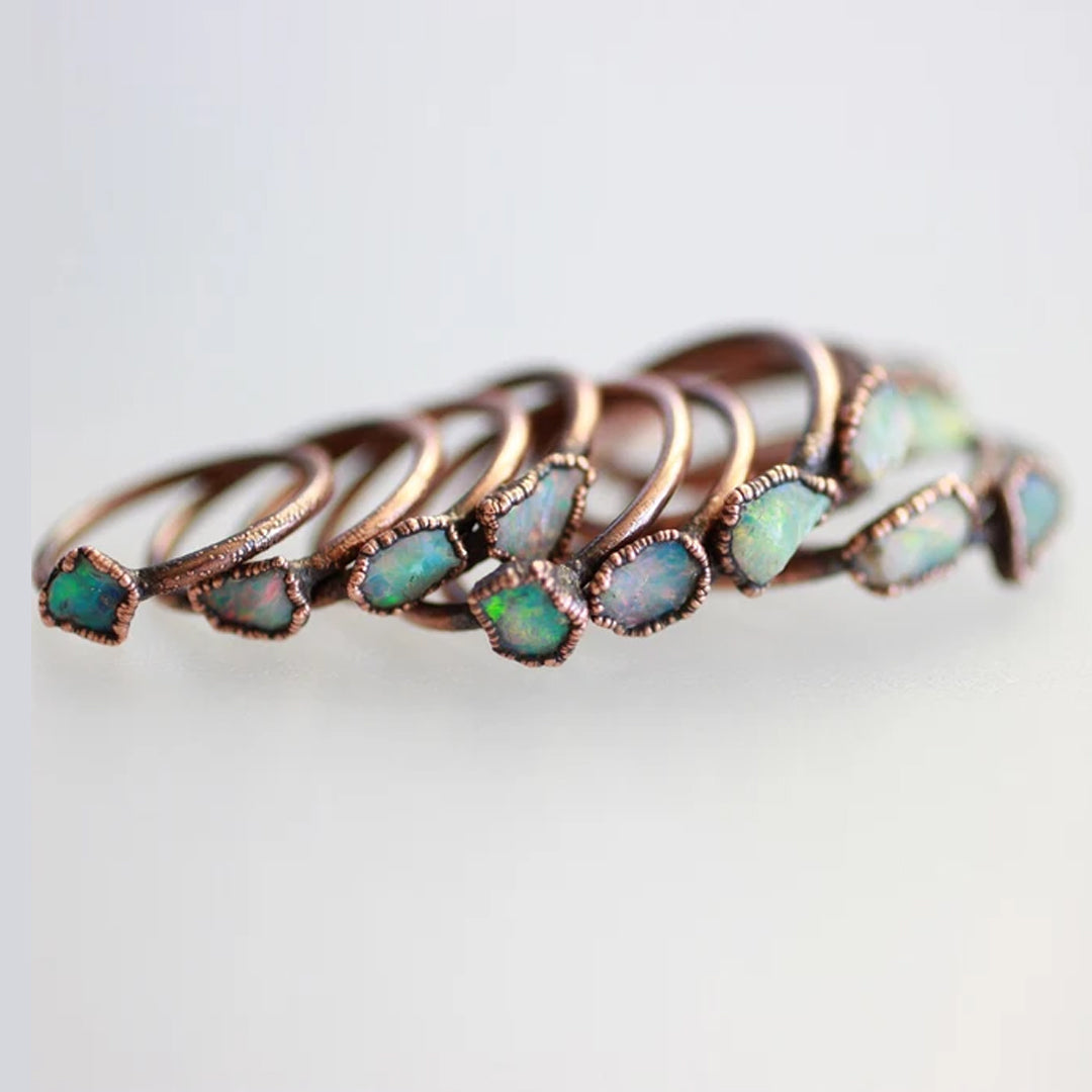 S925 Irregular Raw Fire Opal Bronze Ring