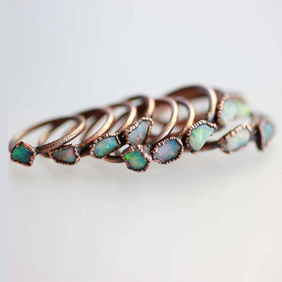 S925 Irregular Raw Fire Opal Bronze Ring