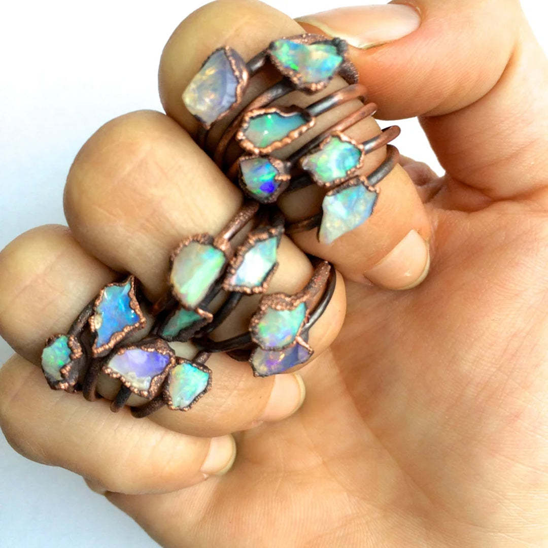 S925 Irregular Raw Fire Opal Bronze Ring